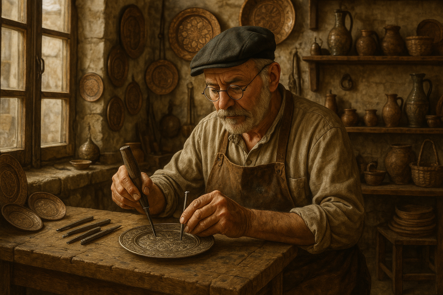 İzmir'de geleneksel el sanatları ustası çalışırken