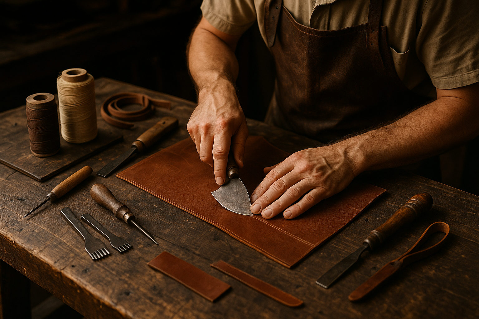 Deri işleme atölyesinde çalışma