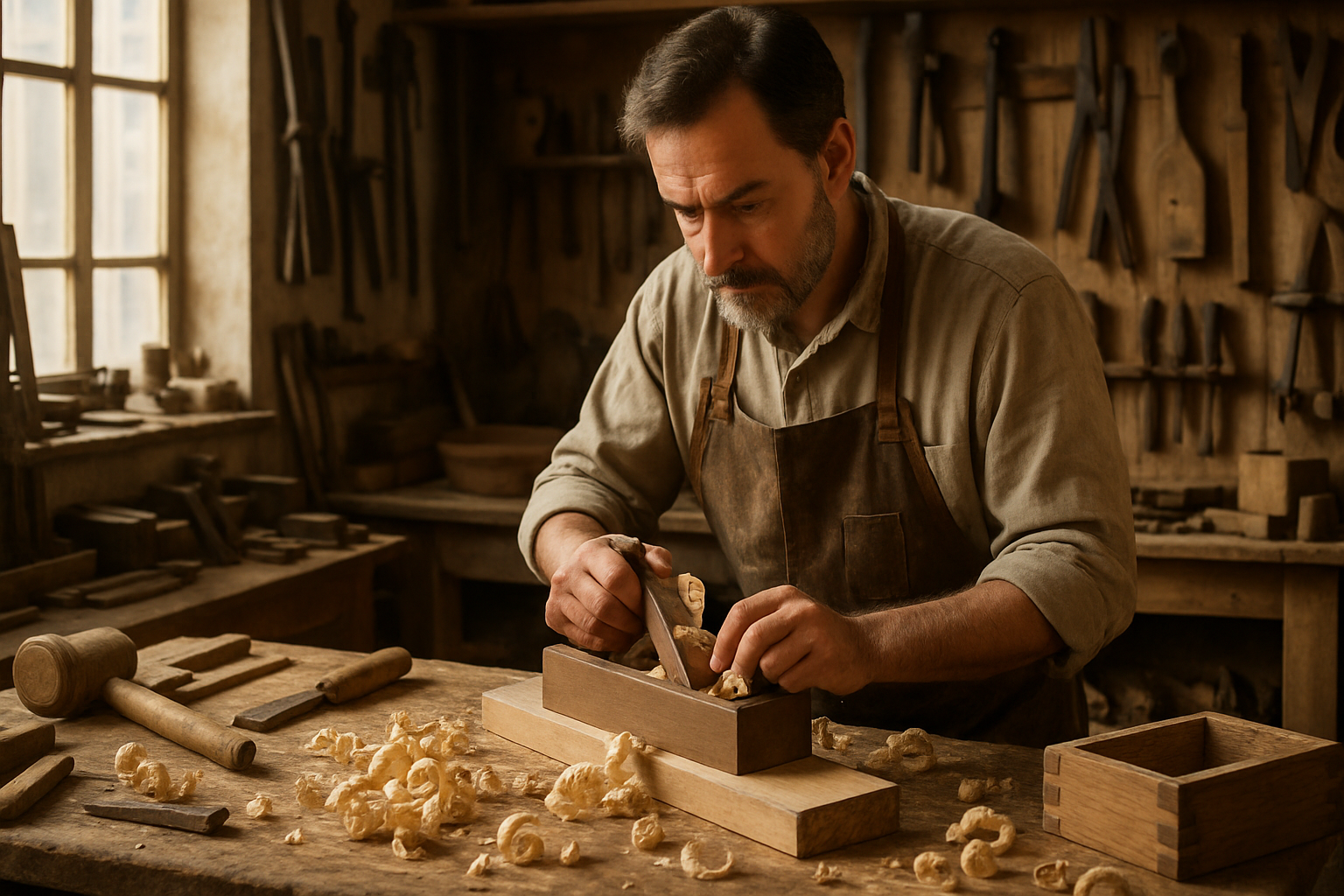 Ahşap işçiliği atölyesinde çalışma